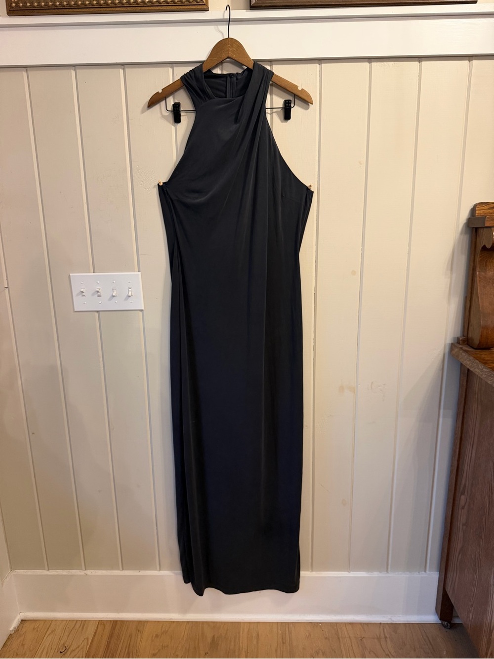 NWT Scoop Dark Charcoal Grey/Black Asymmetrical Neck Maxi Dress, Size XL